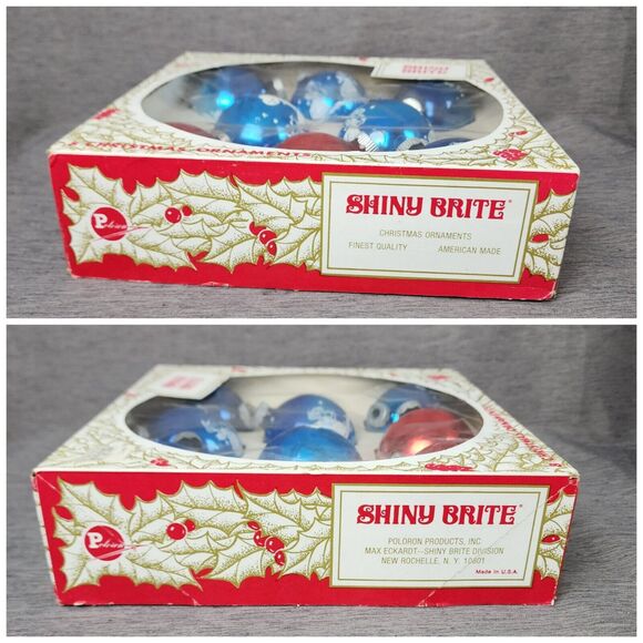 Vintage Shiny Brite Christmas Ornaments Blue White Angel Candle 6 Pieces Set - Picture 10 of 11